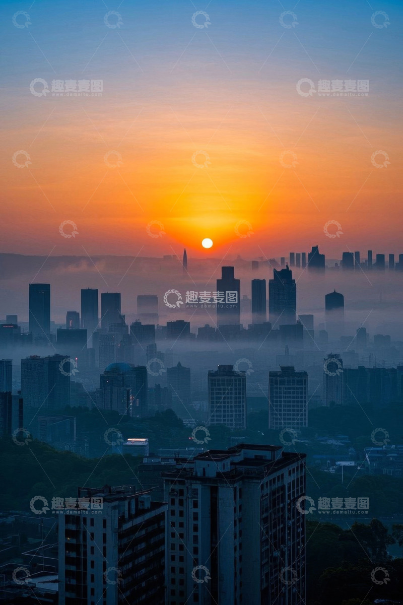 高清大图下载【趣麦麦图】城市日出高楼景观
