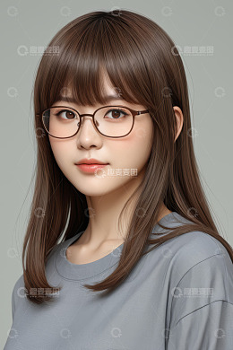 戴眼镜长发女性肖像
