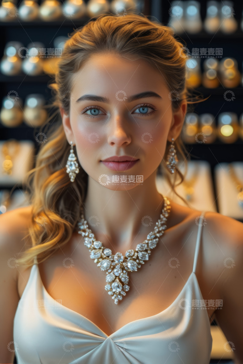 高清大图下载【趣麦麦图】佩戴珠宝首饰的美丽女性特写