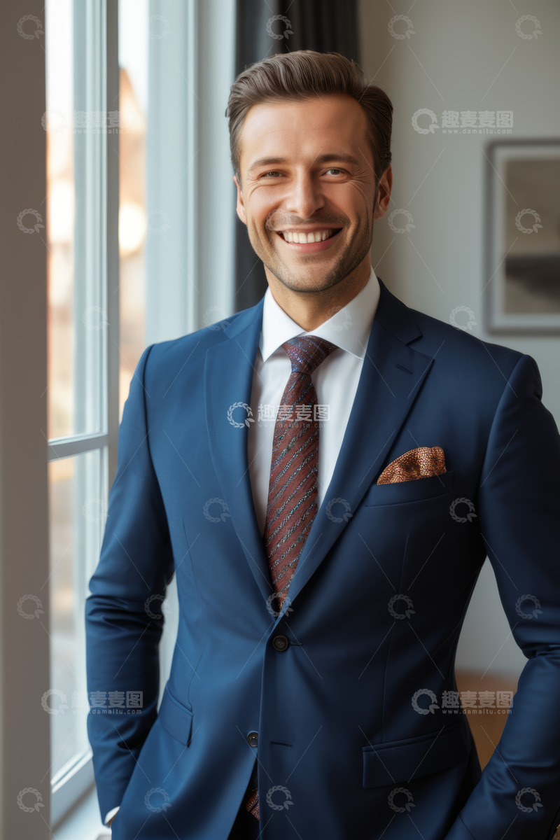 高清大图下载【趣麦麦图】穿着西装微笑的商务男士