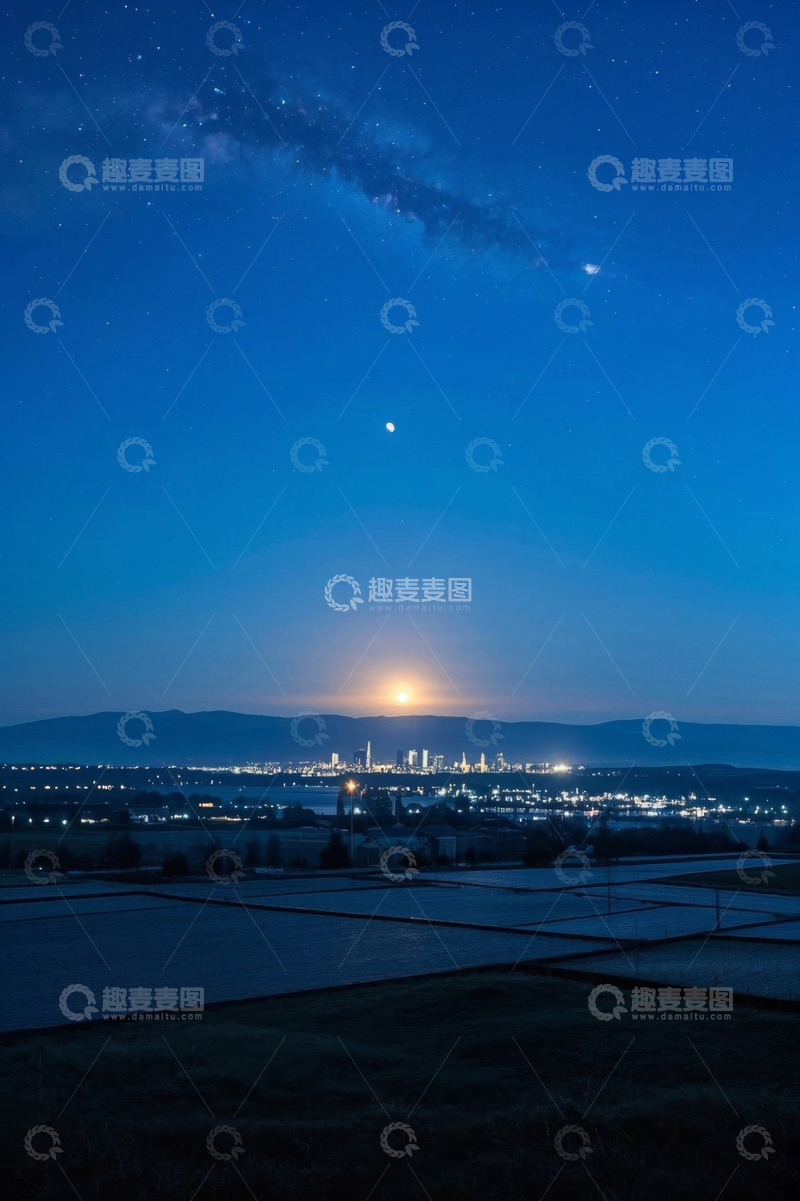 高清大图下载【趣麦麦图】城市夜景与星空全景