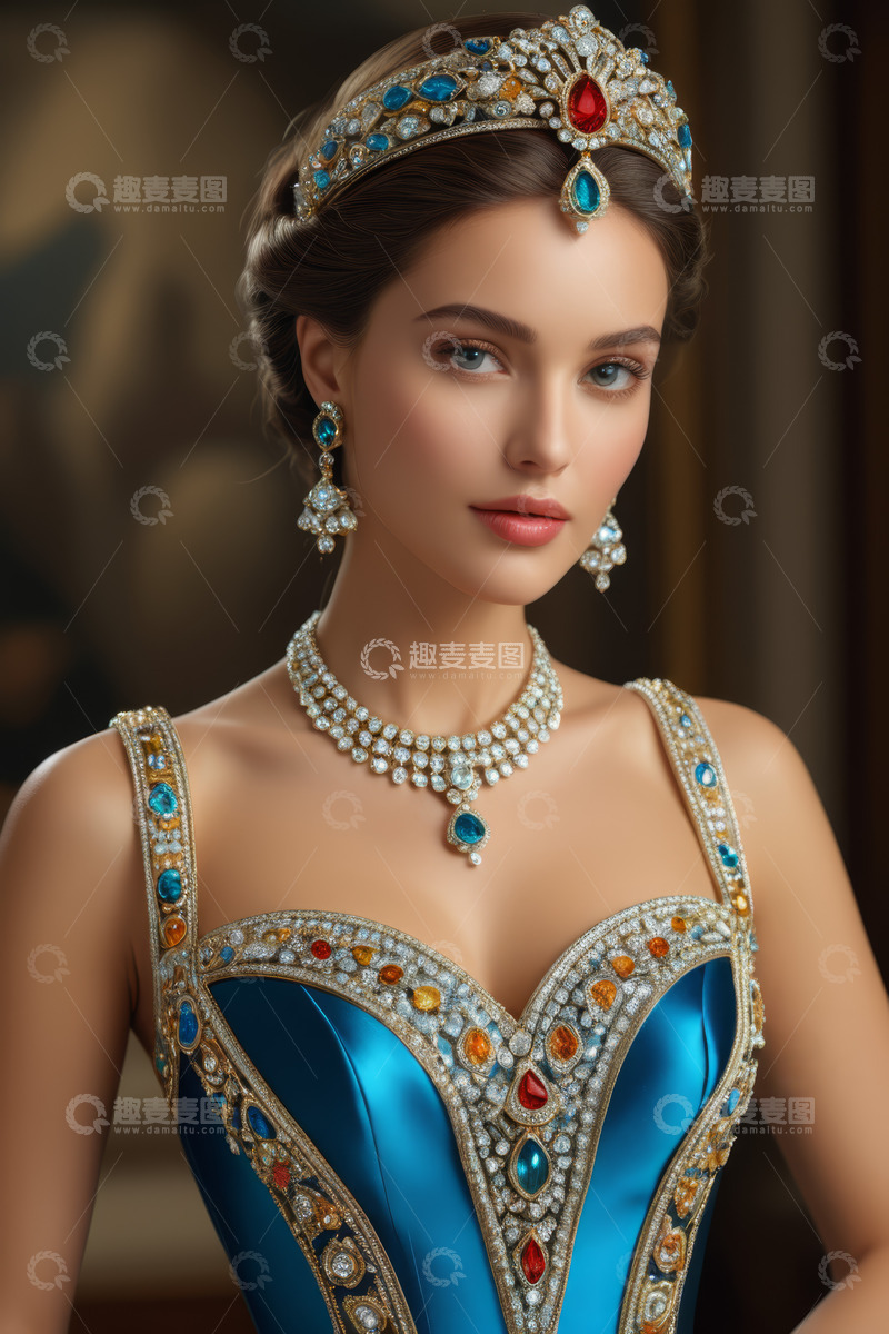 高清大图下载【趣麦麦图】佩戴珠宝首饰的华丽女子