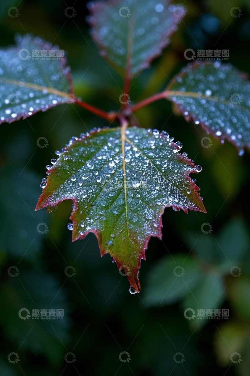 高清大图下载【趣麦麦图】带水珠的植物叶片特写