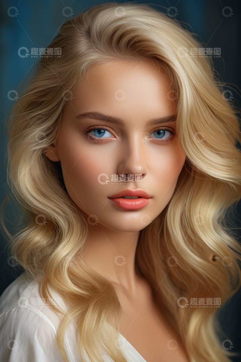 高清大图下载【趣麦麦图】金发蓝眼年轻女子肖像