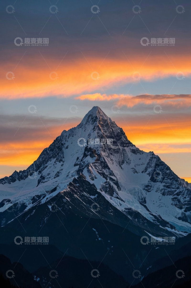 高清大图下载【趣麦麦图】雪山日落壮丽自然风光