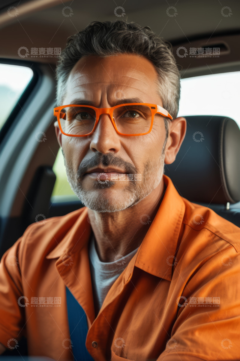 高清大图下载【趣麦麦图】车内中年男性司机特写