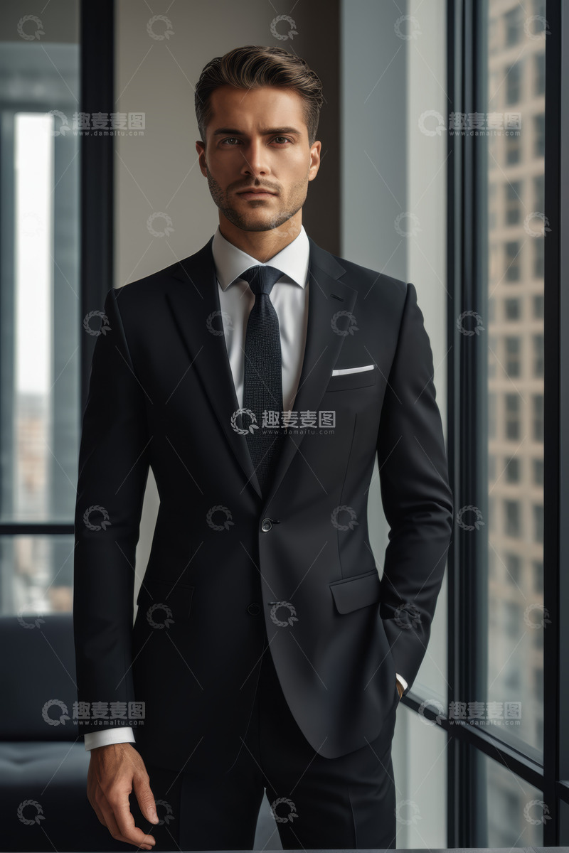 高清大图下载【趣麦麦图】身着西装的商务男士室内站立