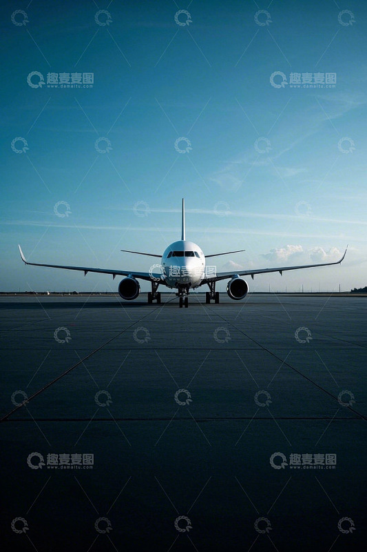 机场跑道上的飞机正面视角