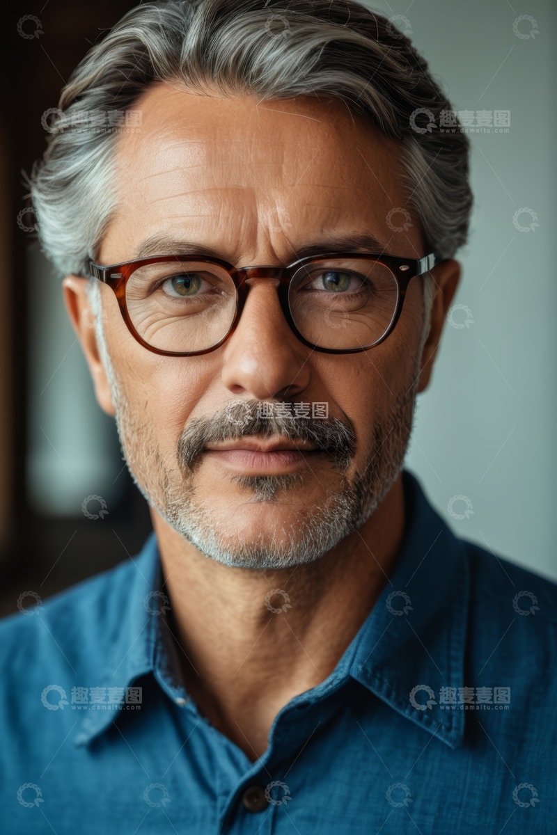 高清大图下载【趣麦麦图】戴眼镜成熟男人肖像特写