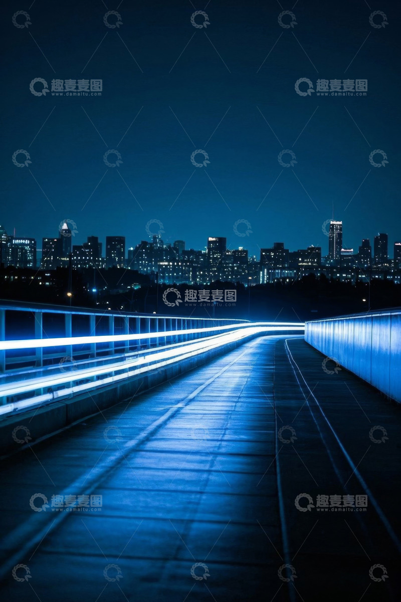 高清大图下载【趣麦麦图】夜晚城市桥梁与车流光影