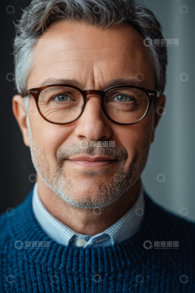 高清大图下载【趣麦麦图】戴眼镜男士的面部特写