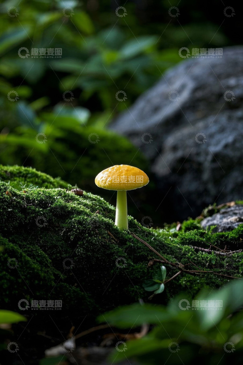 高清大图下载【趣麦麦图】森林中黄色蘑菇特写