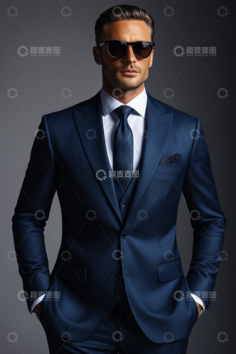 高清大图下载【趣麦麦图】身着西装戴墨镜的男士形象