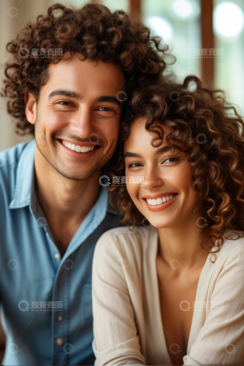 高清大图下载【趣麦麦图】微笑情侣亲密依偎画面