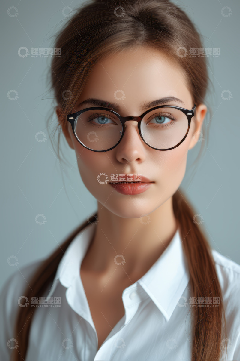 高清大图下载【趣麦麦图】戴眼镜的女性人物肖像