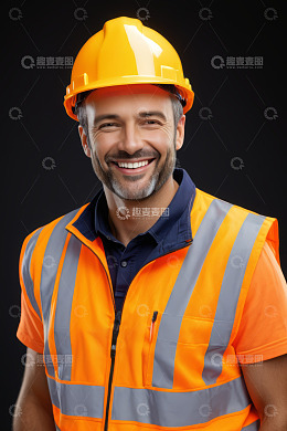 戴安全帽微笑的男性工人