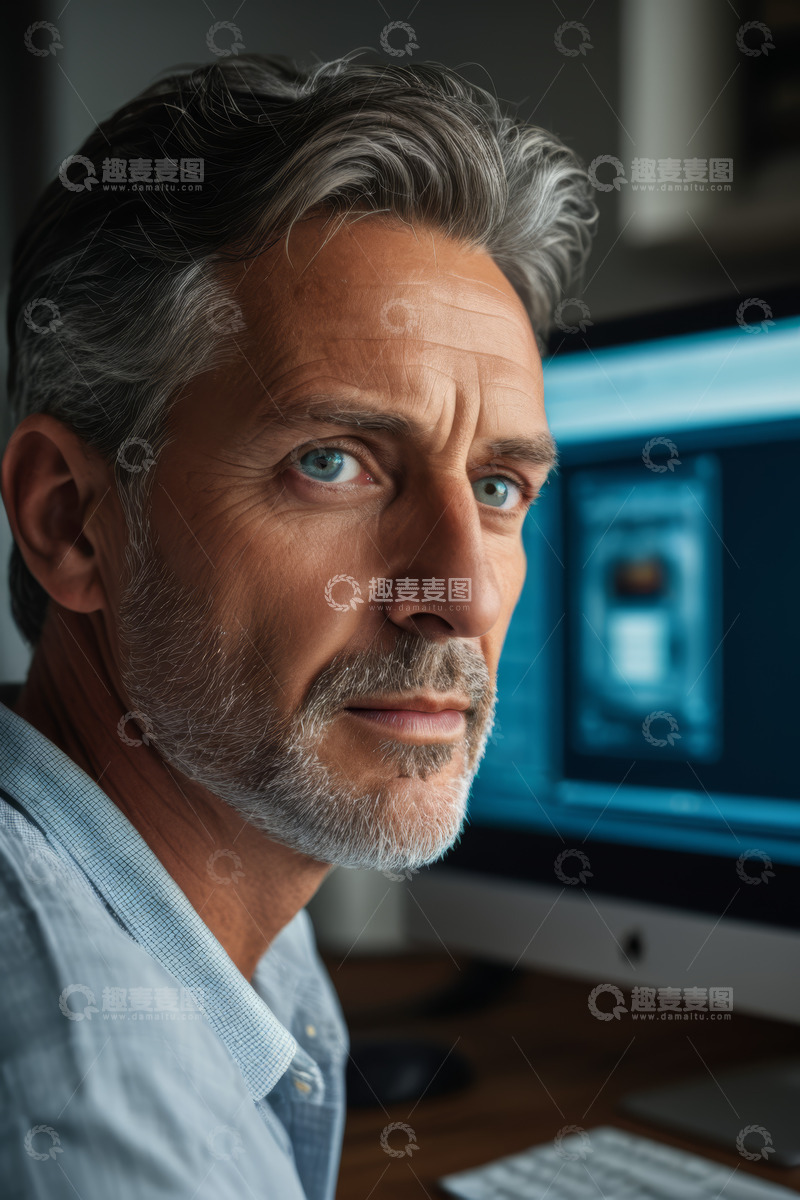 高清大图下载【趣麦麦图】办公男性电脑前专注神情