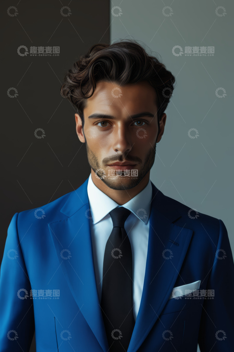高清大图下载【趣麦麦图】身着蓝色西装的男士肖像