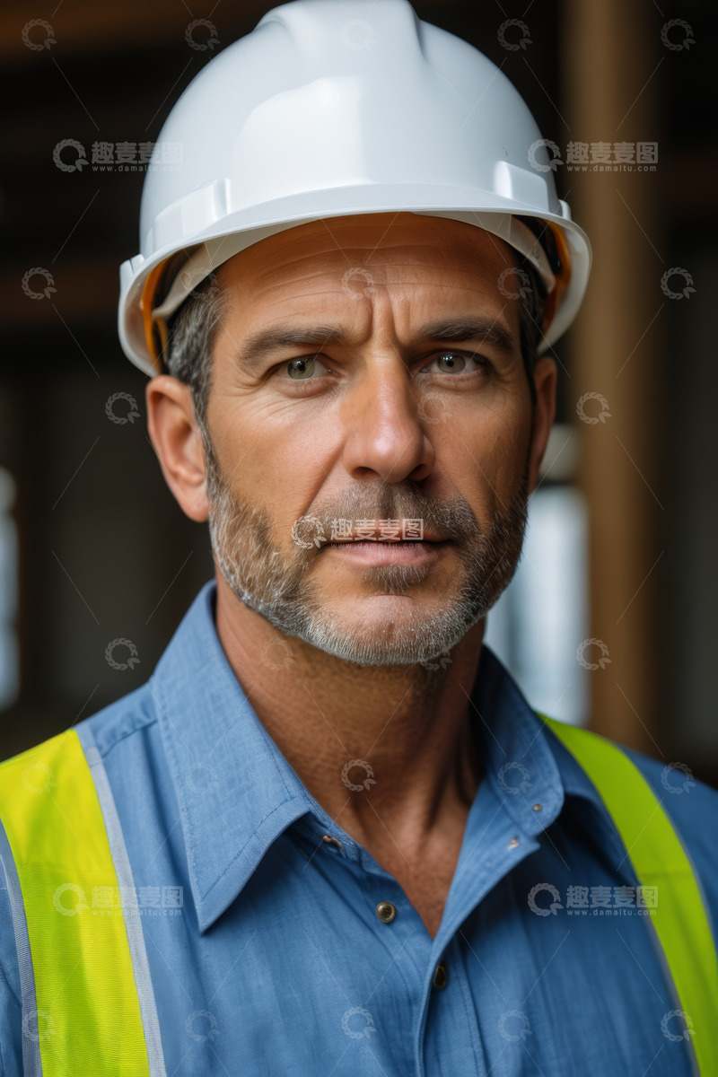 高清大图下载【趣麦麦图】戴安全帽穿反光背心的工人
