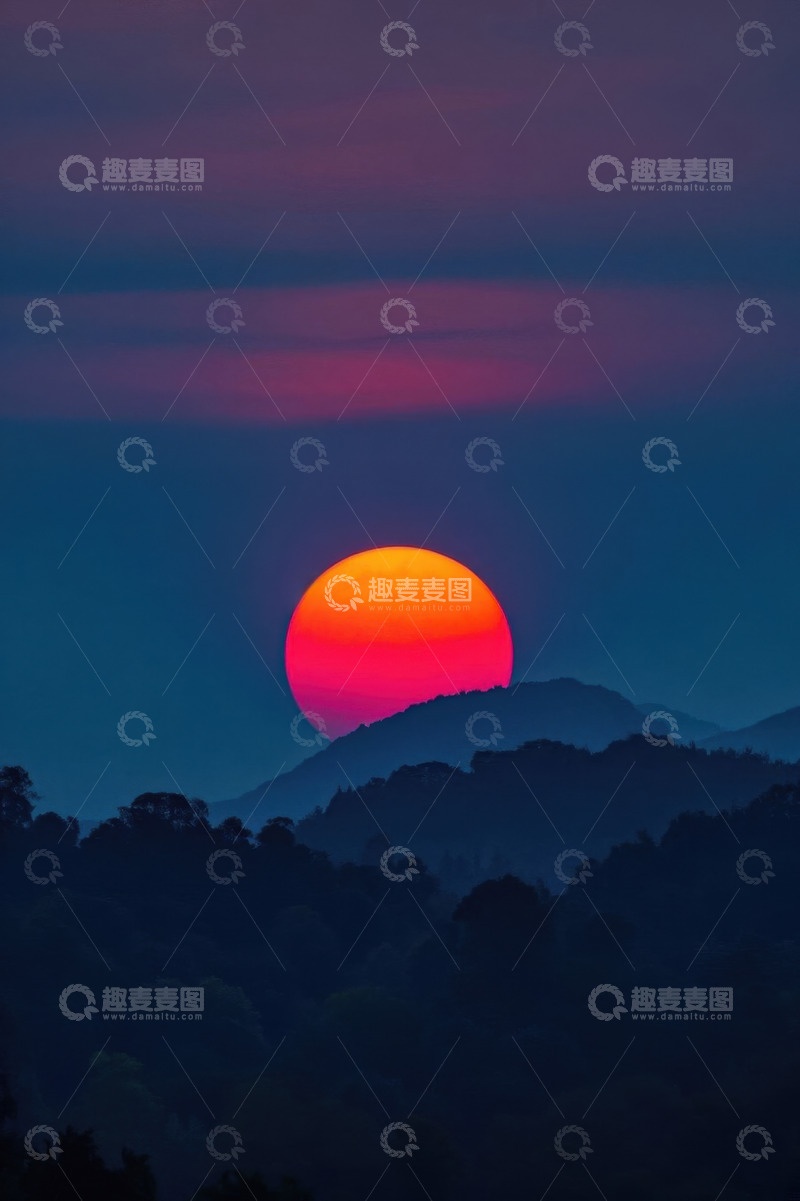 高清大图下载【趣麦麦图】日落时分山间壮丽景色