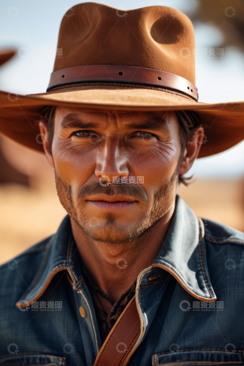 高清大图下载【趣麦麦图】戴牛仔帽男子特写