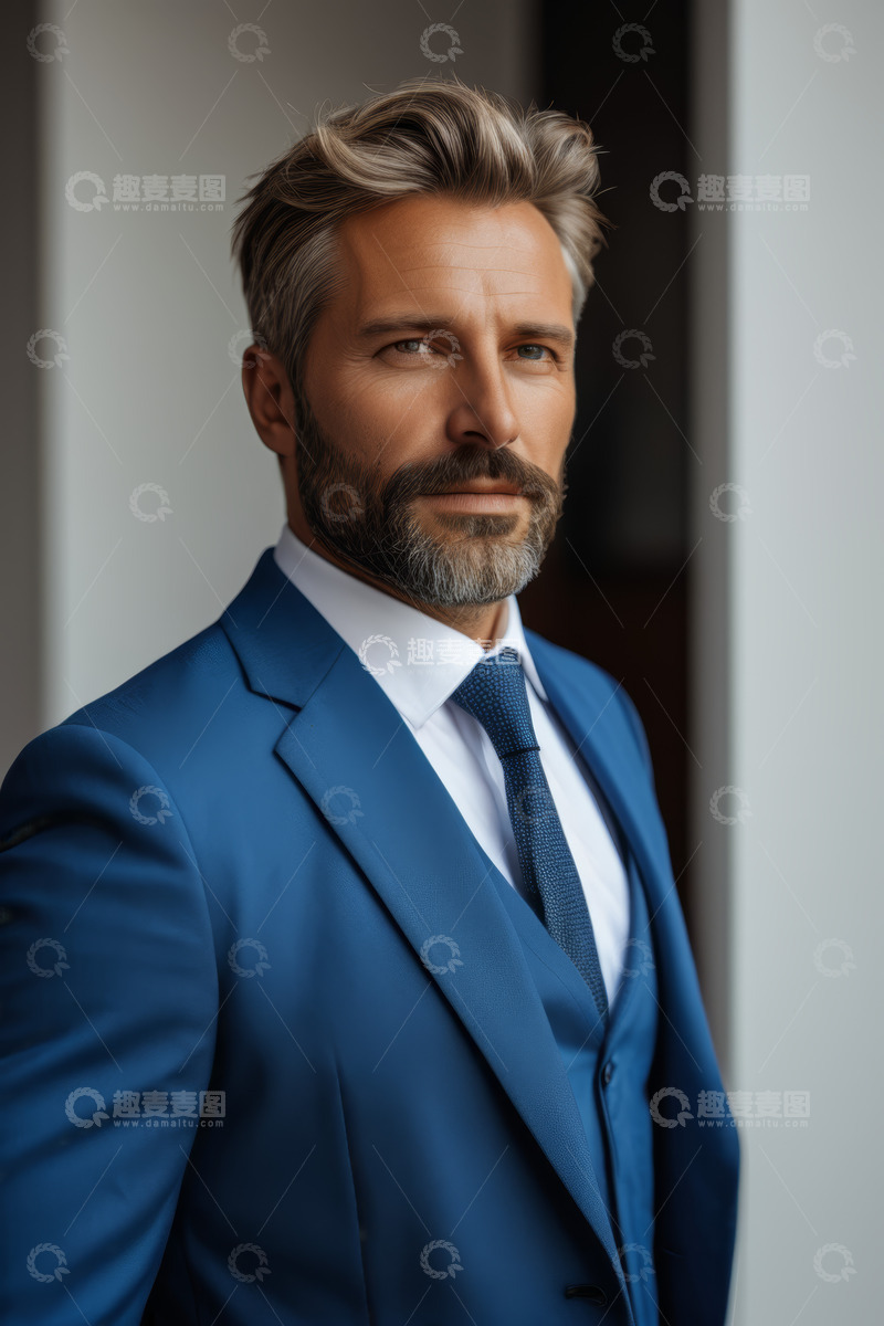 高清大图下载【趣麦麦图】身着蓝色西装的成熟男人