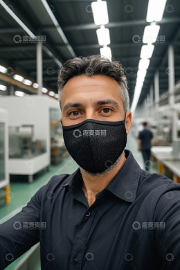 工厂内戴口罩男士自拍