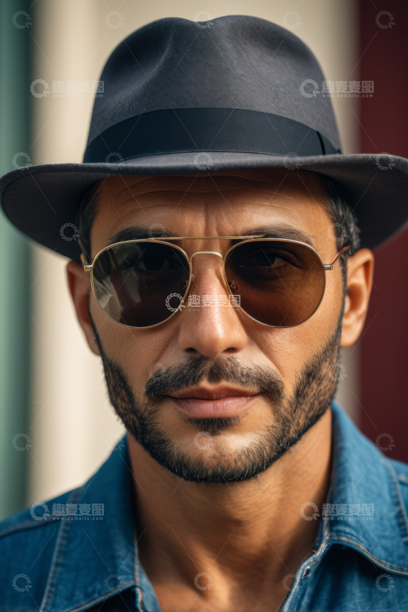 高清大图下载【趣麦麦图】戴帽墨镜男士肖像特写