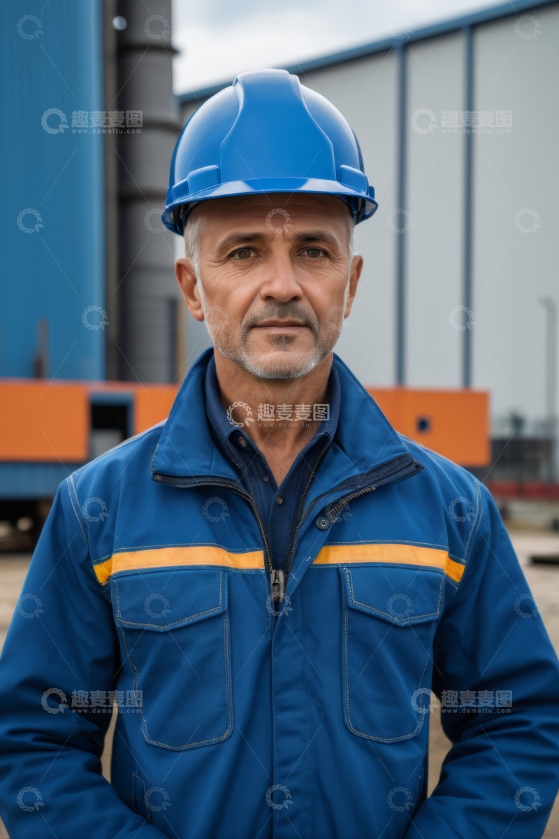 高清大图下载【趣麦麦图】工厂工人身着工装戴安全帽