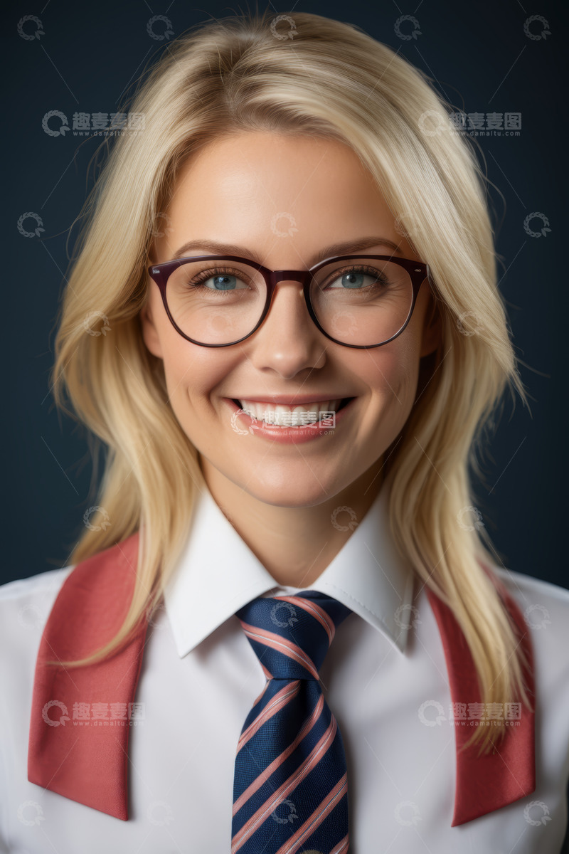 高清大图下载【趣麦麦图】戴眼镜微笑的职场女性肖像