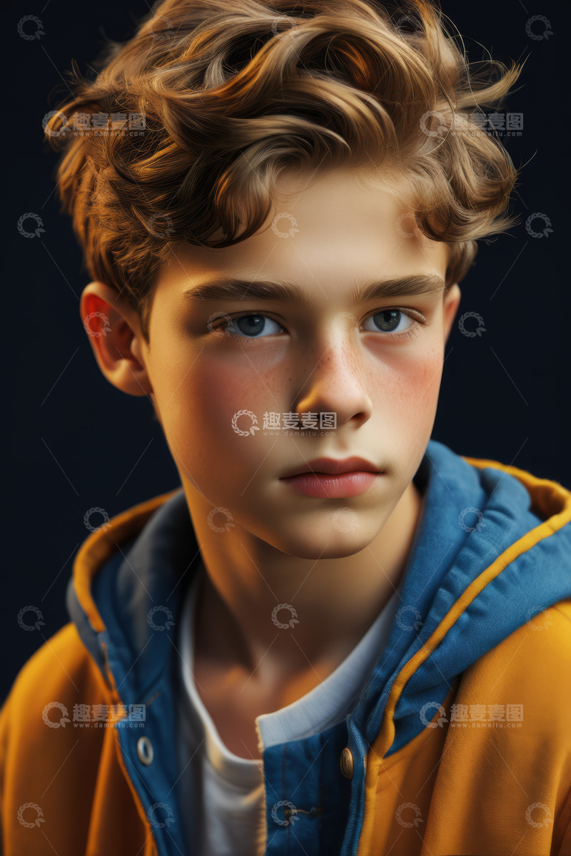 高清大图下载【趣麦麦图】穿黄蓝外套男孩的肖像