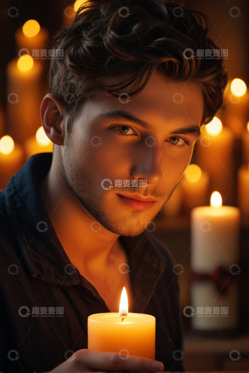 高清大图下载【趣麦麦图】手持蜡烛的年轻男子肖像