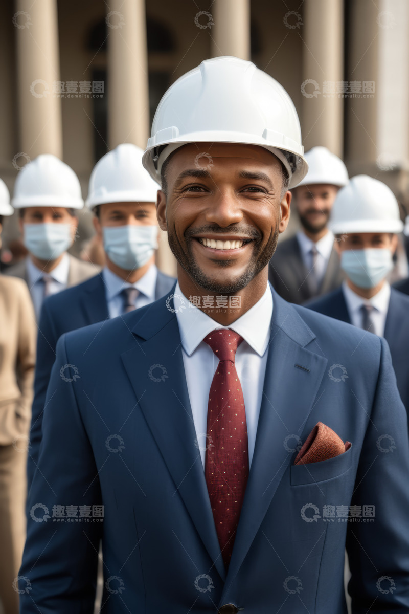 高清大图下载【趣麦麦图】戴安全帽穿西装的男士合影