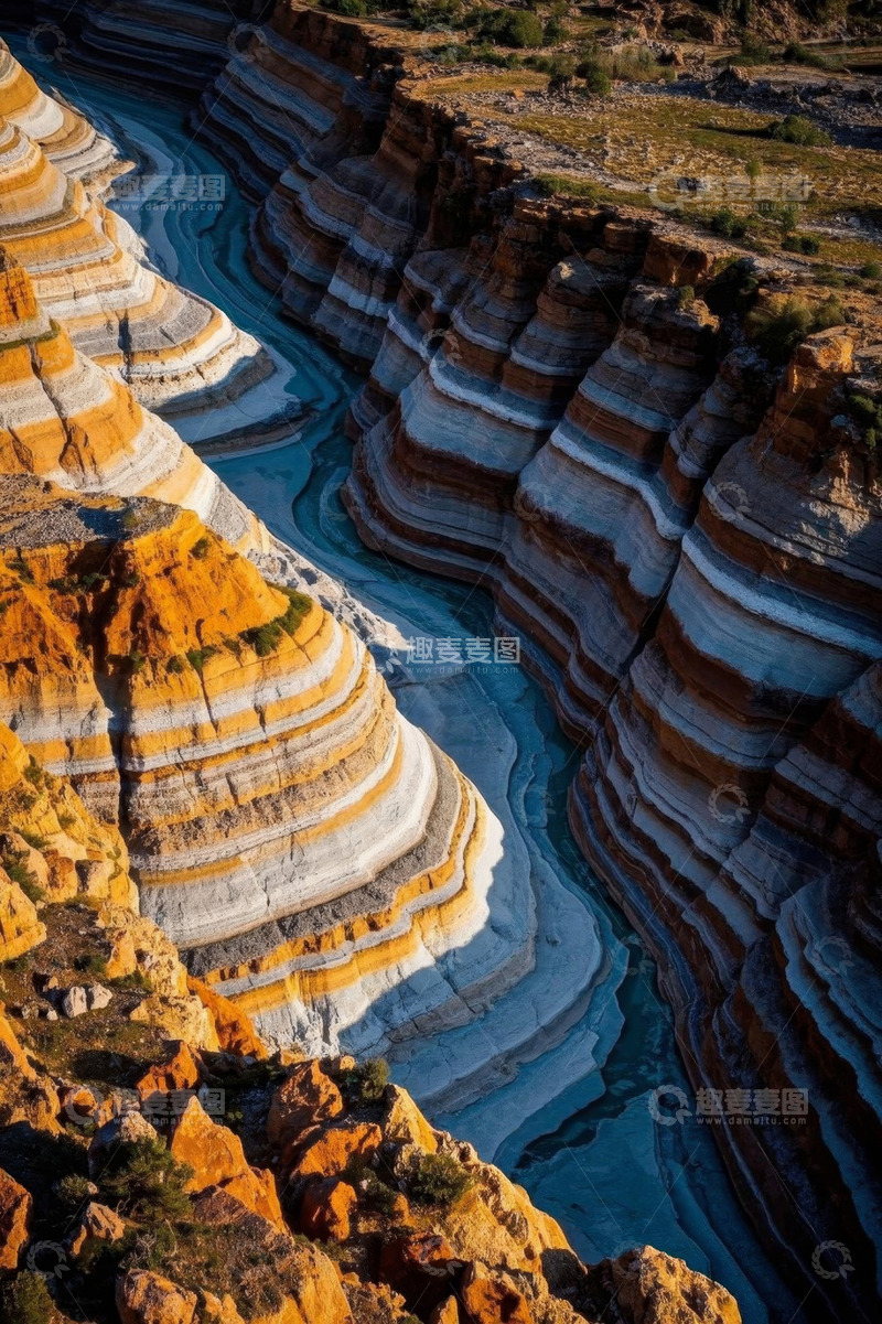 高清大图下载【趣麦麦图】五彩岩层间蜿蜒河流风光