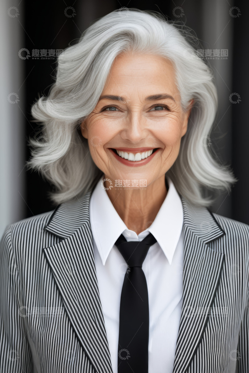 高清大图下载【趣麦麦图】微笑的银发职业女性肖像