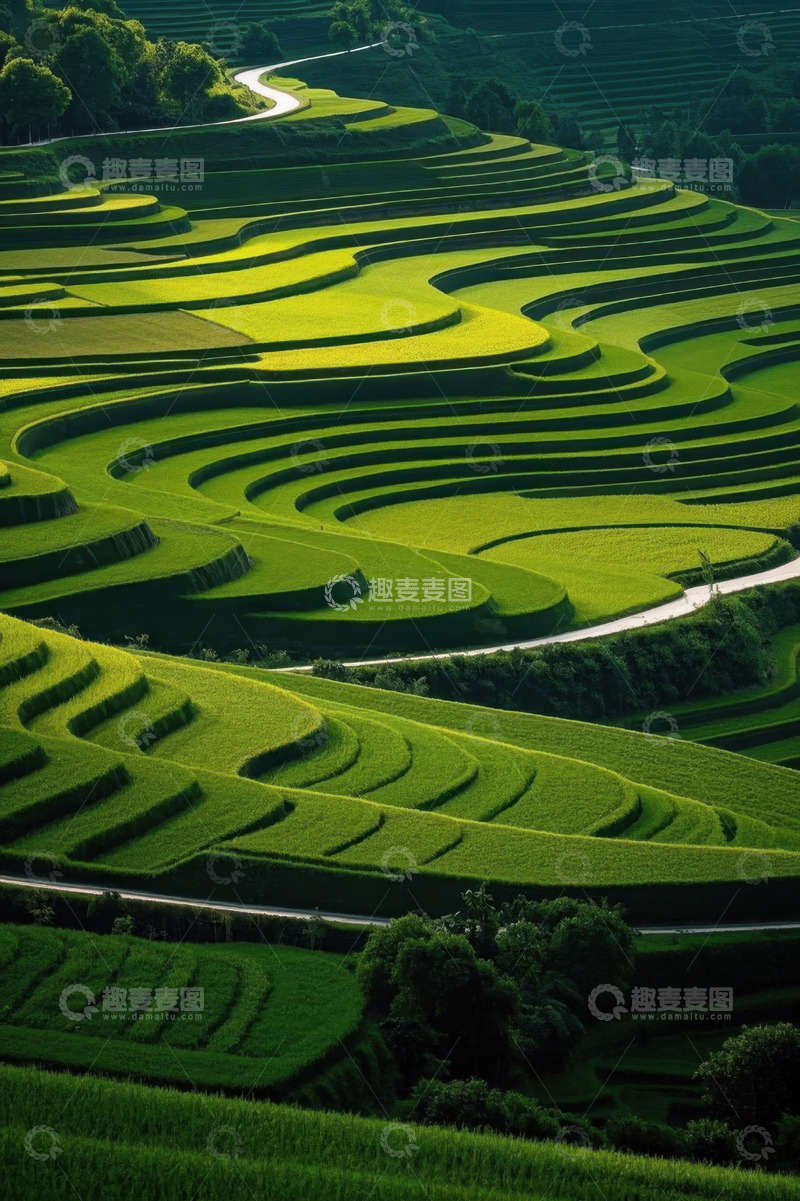 高清大图下载【趣麦麦图】绿色梯田自然风光全景