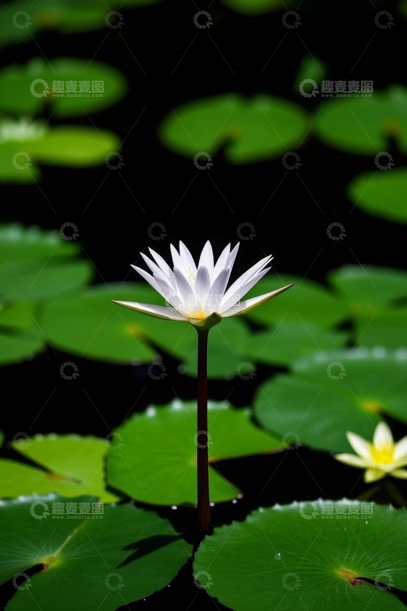 高清大图下载【趣麦麦图】池塘中绽放的白色睡莲