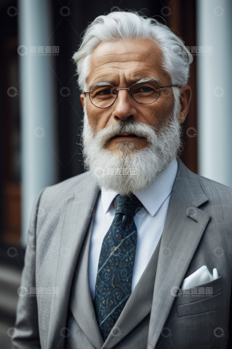 高清大图下载【趣麦麦图】西装白发老人正面肖像