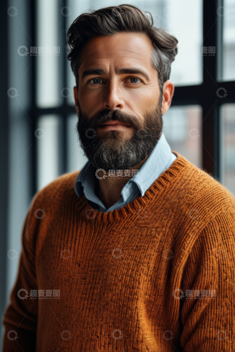 高清大图下载【趣麦麦图】穿着毛衣的男子面部特写