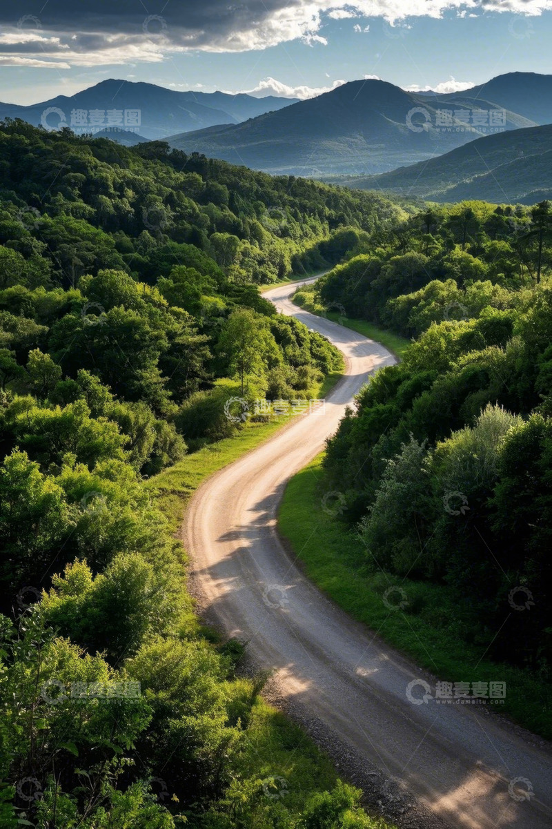 高清大图下载【趣麦麦图】山间蜿蜒的森林道路景观