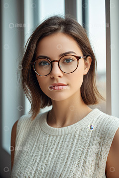 戴眼镜的女性半身肖像