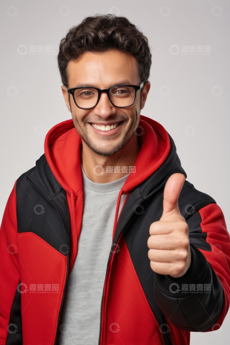 高清大图下载【趣麦麦图】戴眼镜男子微笑竖大拇指