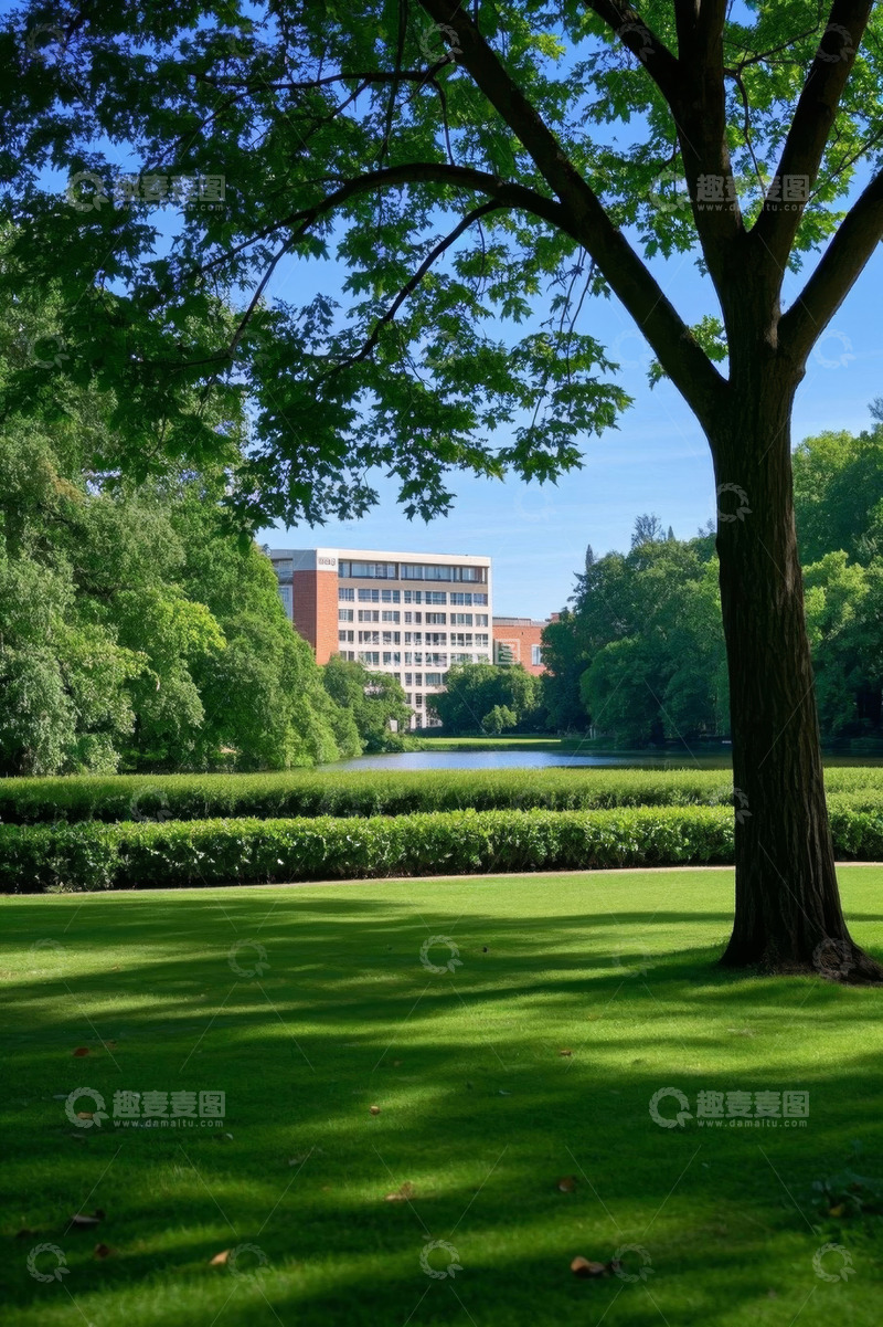 高清大图下载【趣麦麦图】公园绿地旁的建筑景观