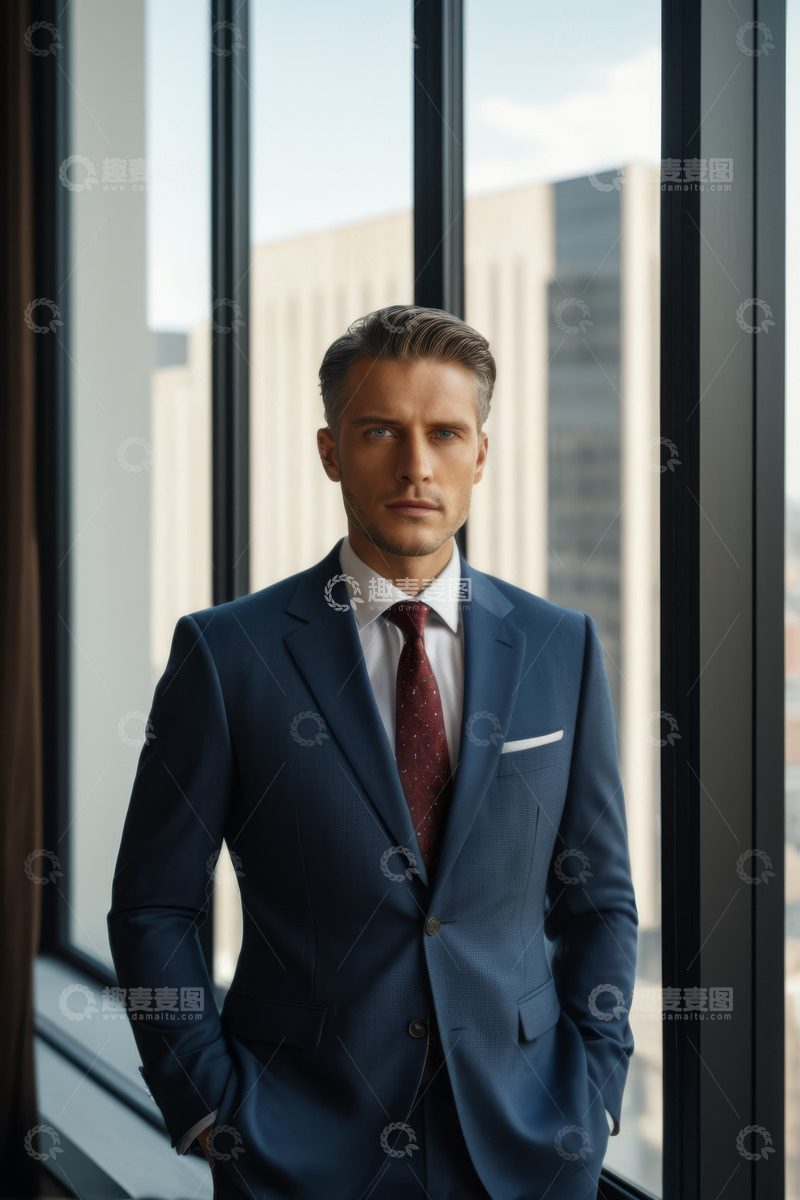 高清大图下载【趣麦麦图】身着西装的商务男士窗边站立