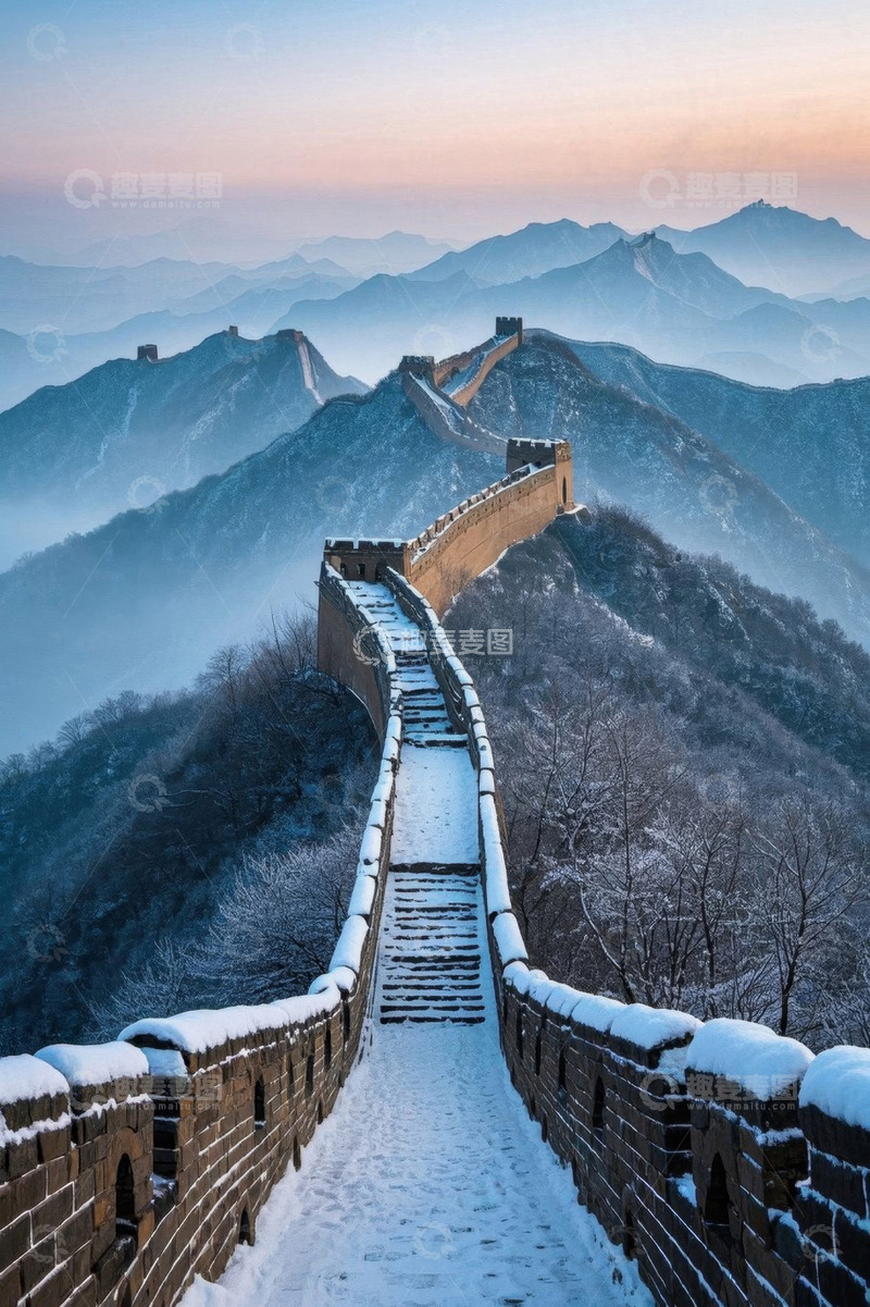 高清大图下载【趣麦麦图】雪后山峦间的长城景观