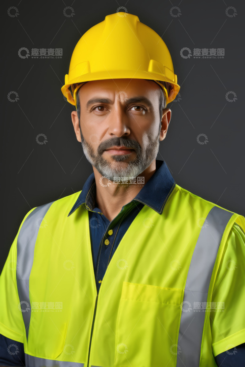 高清大图下载【趣麦麦图】戴安全帽穿反光背心的工人