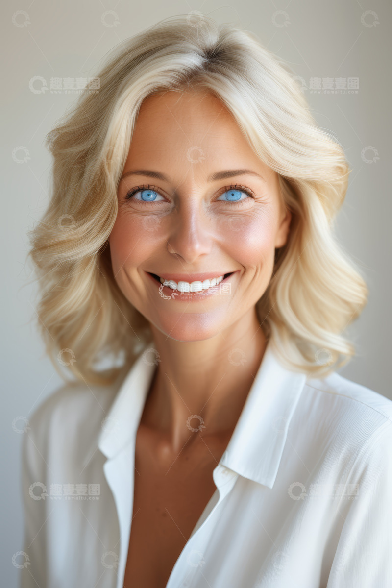 高清大图下载【趣麦麦图】金发女子微笑特写