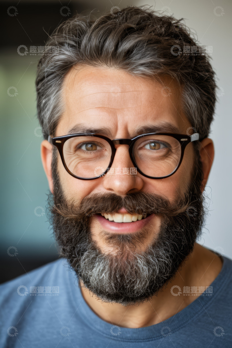 高清大图下载【趣麦麦图】戴眼镜微笑男人的肖像