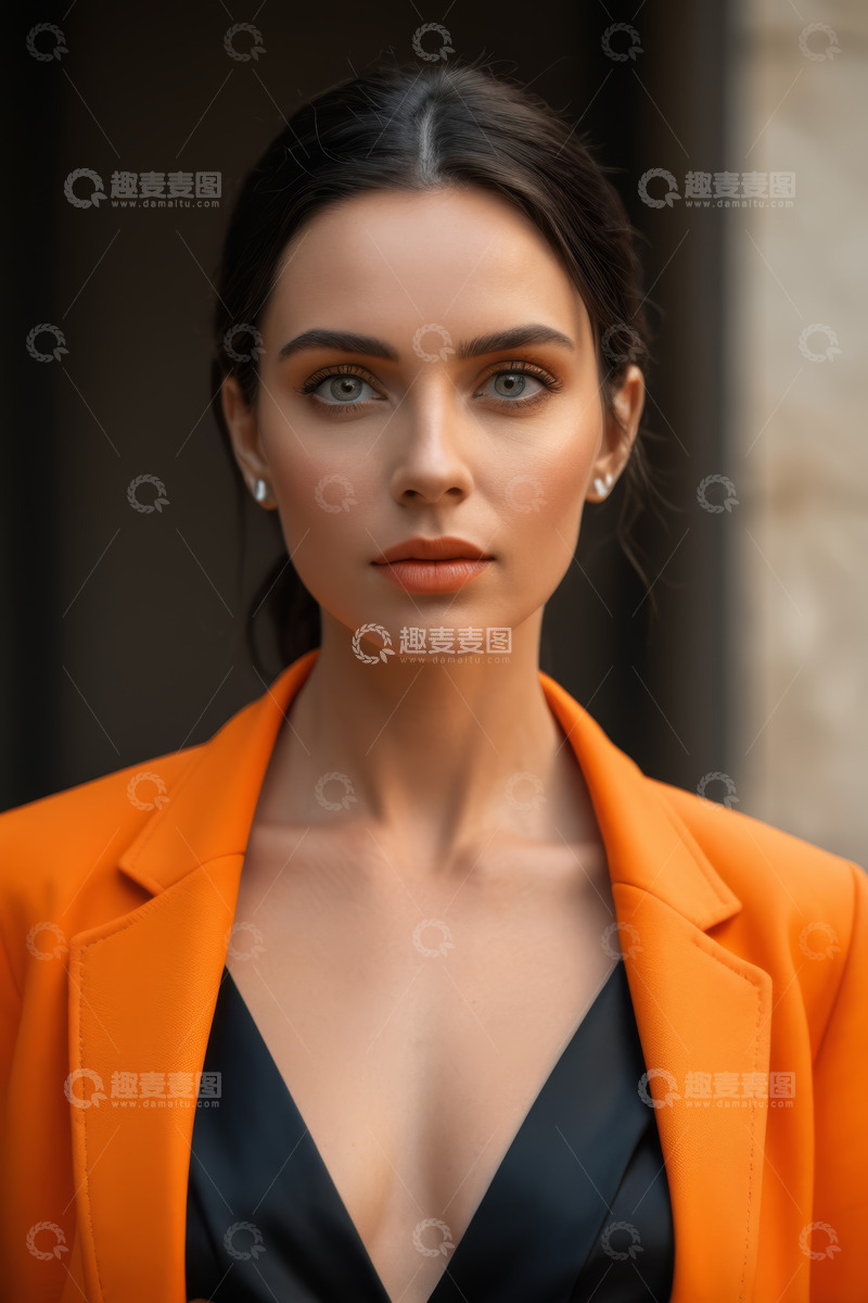 高清大图下载【趣麦麦图】穿橙色西装的女性肖像