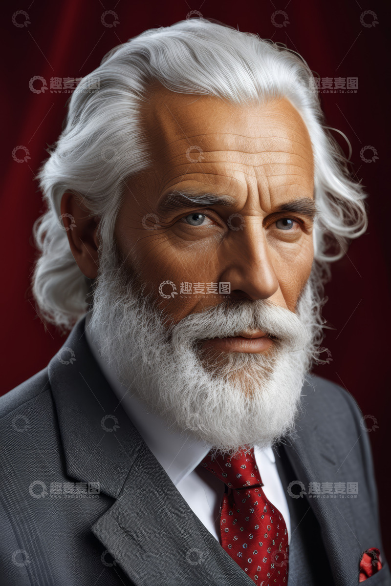 高清大图下载【趣麦麦图】西装白发老人肖像特写